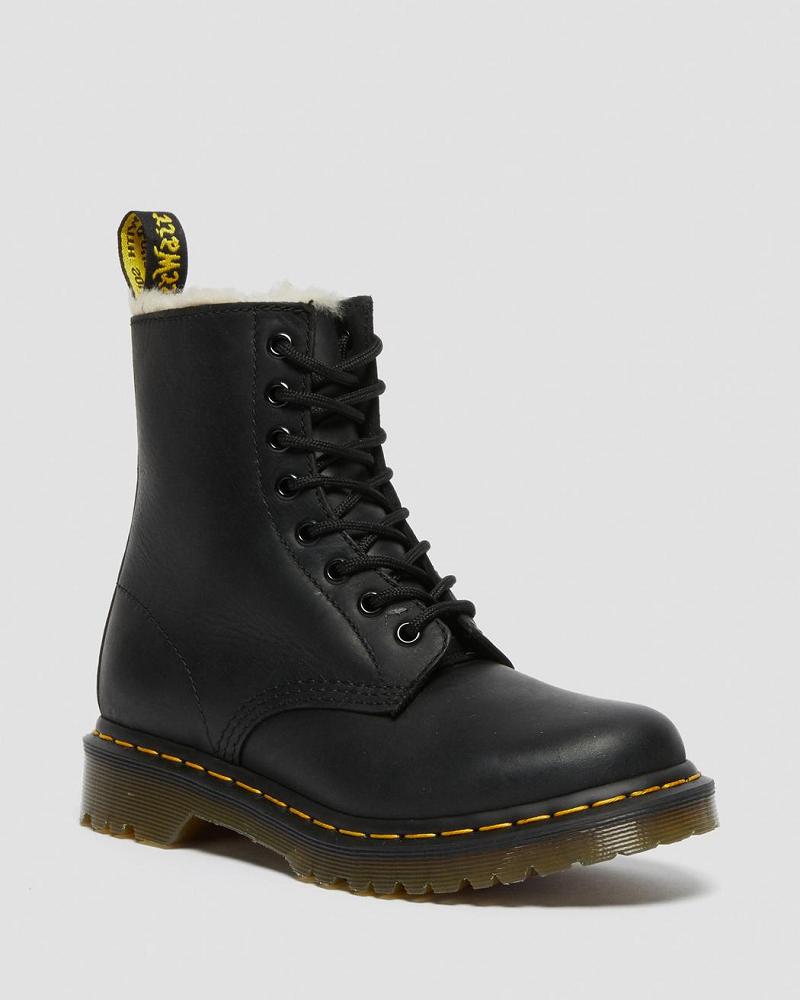 Black Women\'s Dr Martens 1460 Faux Fur Lined Lace Up Boots | CA 159PJJ